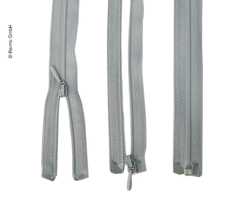 zipper 100cm, divisible unhookable in light grey, plastic