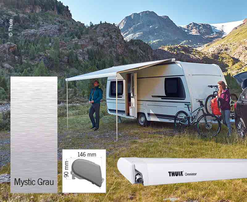Omnistor roof awning 6300 white 5m mystic grey Thule Awning, Thule Motorhome Awnings, Thule