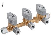 Vanne d'arrêt à action rapide à 3 voies pour entrée de 10 mm et sorties de 8 mm Vanne d'arrêt à action rapide à 3 voies pour entrée de 10 mm et sorties de 8 mm