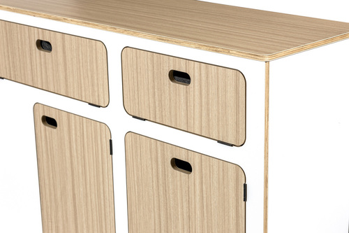 Flatpack-Möbelzeile für VW T5 / T6 / T6.1 kurzer Radstand - Weiß - Eiche