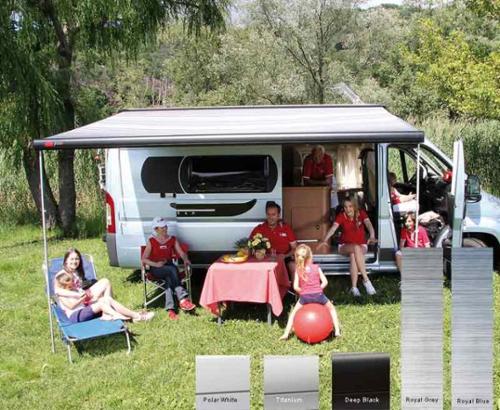 Fiamma F65S Length: 340cm Fabric colour: Royal Blue, Housing: white