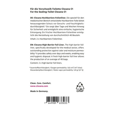 Clesana C1 tuvalet için bariyer folyo astar