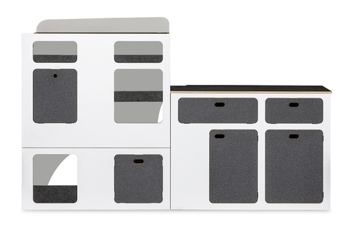 Flatpack-Möbelzeile für VW T5 / T6 / T6.1 kurzer Radstand - Weiß - Basalt