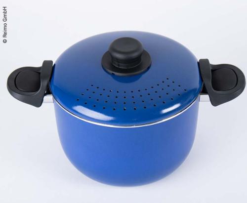 Camping-Kochgeschirr Alu, 9-teilig, blau/schwarz, mit Antihaftbeschichtung