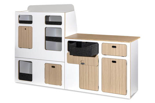 Flatpack-Möbelzeile für VW T5 / T6 / T6.1 kurzer Radstand - Weiß - Eiche