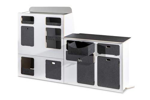 Flatpack-Möbelzeile für VW T5 / T6 / T6.1 kurzer Radstand - Weiß - Basalt