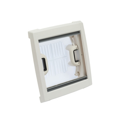 Hotte de toit grise avec moustiquaire 280x280, verre opale, cadre intérieur gris