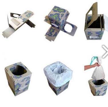 Foldable toilet kit in cardboard from Cleanis Portable Camping