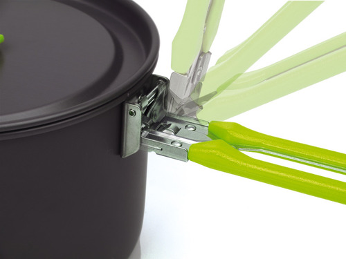 Camping-Kochgeschirr ELITE, 5-teilig schwarz, Grifffarbe: lime