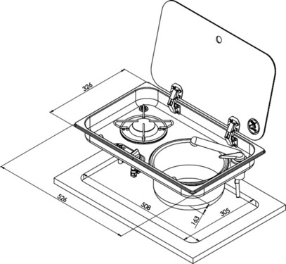 Combinaison table de cuisson/évier - 1 brûleur avec couvercle en verre