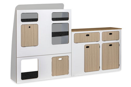Flatpack-Möbelzeile für VW T5 / T6 / T6.1 kurzer Radstand - Weiß - Eiche
