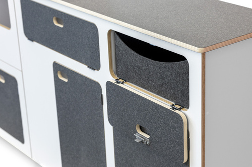 Flatpack-Möbelzeile für VW T5 / T6 / T6.1 kurzer Radstand - Weiß - Basalt