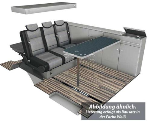 VW T6, VW T5 CityVan SWB furniture module high-gloss white with silver cover