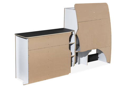 Flatpack-Möbelzeile für VW T5 / T6 / T6.1 kurzer Radstand - Weiß - Basalt