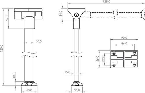 Klapptischfuß, oben abklappbar