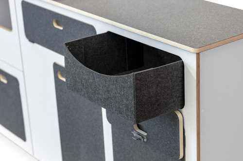 Flatpack-Möbelzeile für VW T5 / T6 / T6.1 kurzer Radstand - Weiß - Basalt