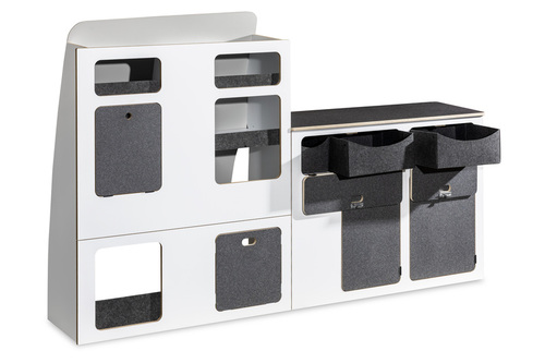 Flatpack-Möbelzeile für VW T5 / T6 / T6.1 kurzer Radstand - Weiß - Basalt