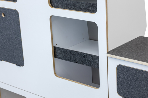 Flatpack-Möbelzeile für VW T5 / T6 / T6.1 kurzer Radstand - Weiß - Basalt