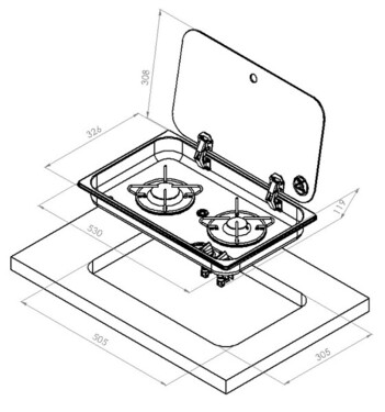 Stainless steel built-in hob with glass cover ASO - 2-burner