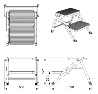 Sammenleggbart dobbeltrinn av stål