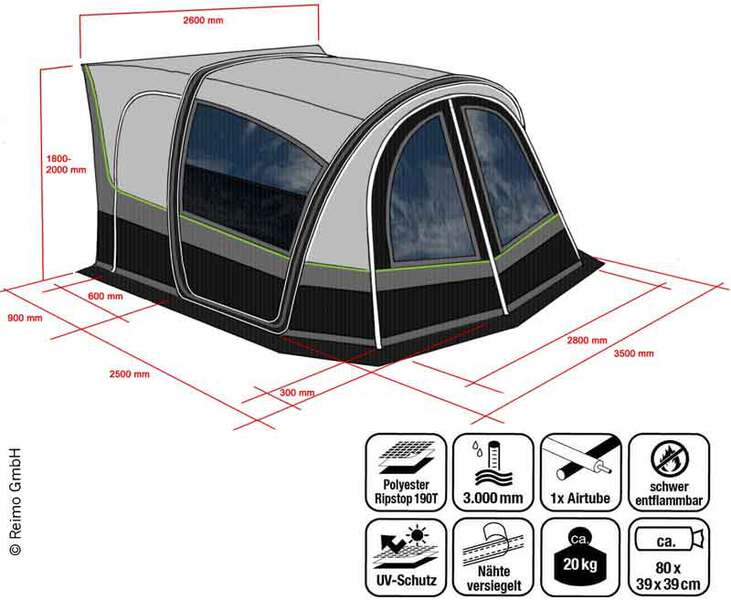 Bus awning TOUR VAN AIR 1, for Vans (VW T6) Campervan Awnings, Van