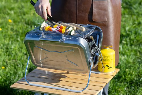 Maleta de acero inoxidable con parrilla de gas