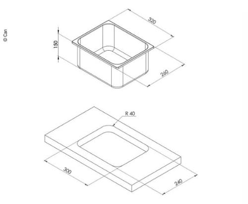 Evier encastré en acier inoxydable 26 x 32 x 15cm
