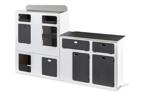 Flatpack-Möbelzeile für VW T5 / T6 / T6.1 kurzer Radstand - Weiß - Basalt