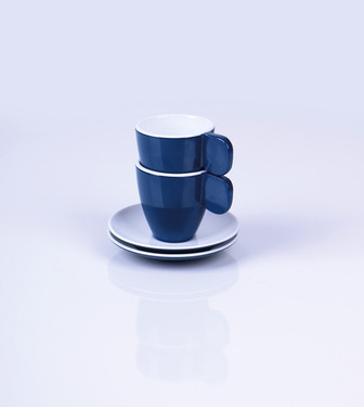 Melaminowe filiżanki do espresso, zestaw 2 filiżanek, ciemnoniebieskie/białe, 2 filiżanki + 2 spodki