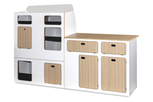 Flatpack-Möbelzeile für VW T5 / T6 / T6.1 kurzer Radstand - Weiß - Eiche