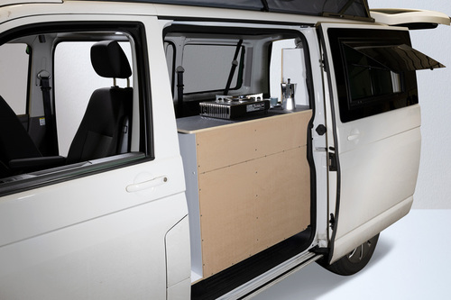 Flatpack-Möbelzeile für VW T5 / T6 / T6.1 kurzer Radstand - Weiß - Basalt
