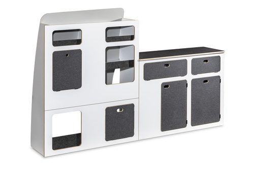Flatpack-Möbelzeile für VW T5 / T6 / T6.1 kurzer Radstand - Weiß - Basalt