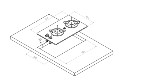 Vestavná plynová varná deska se 2 hořáky - hořáky v sérii