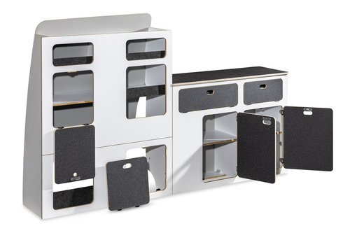 Flatpack-Möbelzeile für VW T5 / T6 / T6.1 kurzer Radstand - Weiß - Basalt