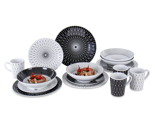 Premium Melamine Tableware Set Black-White - For 4 people