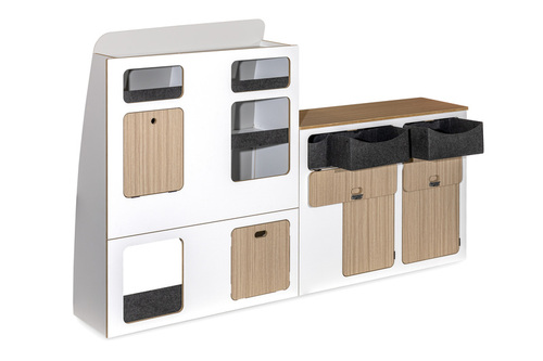 Flatpack-Möbelzeile für VW T5 / T6 / T6.1 kurzer Radstand - Weiß - Eiche