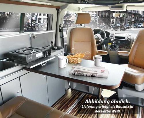 VW T6, VW T5 CityVan SWB furniture module high-gloss white with silver cover