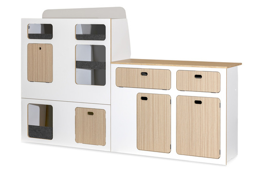 Flatpack-Möbelzeile für VW T5 / T6 / T6.1 kurzer Radstand - Weiß - Eiche