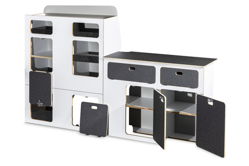 Flatpack-Möbelzeile für VW T5 / T6 / T6.1 kurzer Radstand - Weiß - Basalt