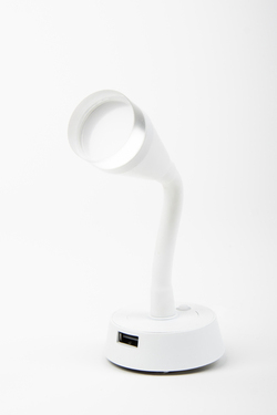 LED-spotti, jossa on joustava varsi ja USB-latauspistoke