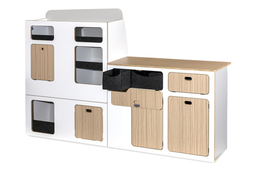 Flatpack-Möbelzeile für VW T5 / T6 / T6.1 kurzer Radstand - Weiß - Eiche