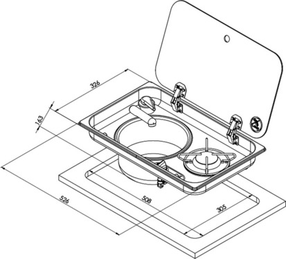Hob/sink combination - 1-burner with glass cover