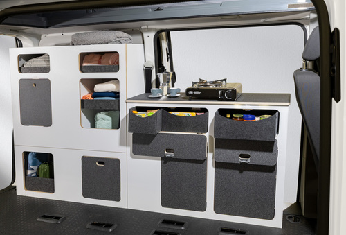 Flatpack-Möbelzeile für VW T5 / T6 / T6.1 kurzer Radstand - Weiß - Basalt