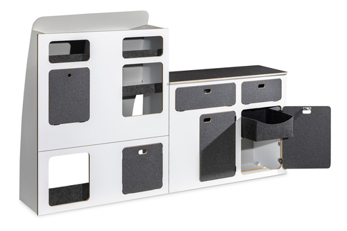 Flatpack-Möbelzeile für VW T5 / T6 / T6.1 kurzer Radstand - Weiß - Basalt