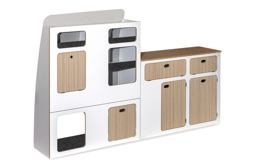 Flatpack-Möbelzeile für VW T5 / T6 / T6.1 kurzer Radstand - Weiß - Eiche