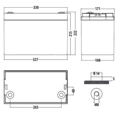 Carbest AGM batterij 100Ah 330x171x220mm