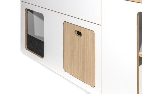 Flatpack-Möbelzeile für VW T5 / T6 / T6.1 kurzer Radstand - Weiß - Eiche