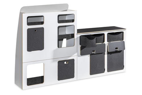 Flatpack-Möbelzeile für VW T5 / T6 / T6.1 kurzer Radstand - Weiß - Basalt