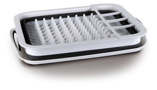 Asciugapiatti pieghevole in silicone, 37x31x6/13cm, bianco/grigio, con vaschetta raccogli gocce