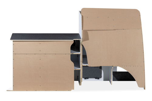 Flatpack-Möbelzeile für VW T5 / T6 / T6.1 kurzer Radstand - Weiß - Basalt